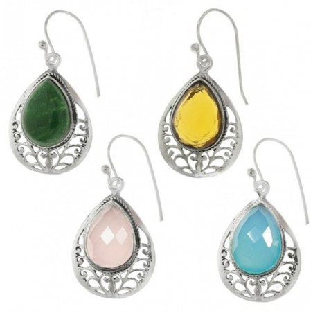 Pendientes largos gota calado floral Plata de Ley 925