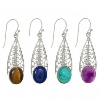 Pendientes gota con piedra oval Plata de Ley