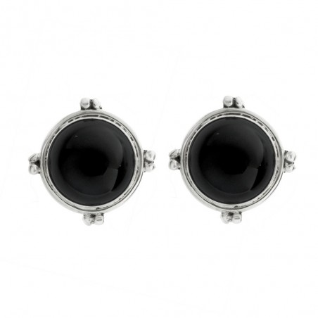 Pendientes botón ónix Plata de 1ª Ley 925 - Karissma