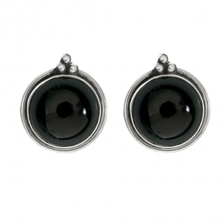 Pendientes botón piedra redonda Plata 1ª Ley 925 - Karissma