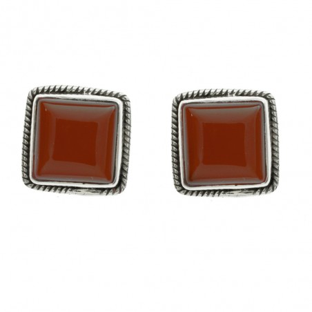 Pendientes cuadrados cornalina Plata 1ª Ley 925 - Karissma