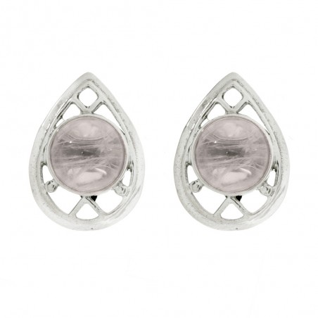 Pendientes base gota cuarzo rosa Plata 1ª Ley 925 - Karissma