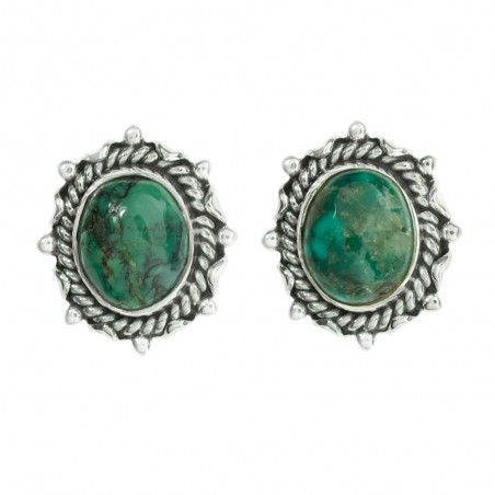 Pendientes étnicos óvalo de turquesa o lapislázuli Plata 1ª Ley 925 - Karissma