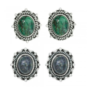 Pendientes étnicos óvalo de turquesa o lapislázuli Plata 1ª Ley 925 - Karissma