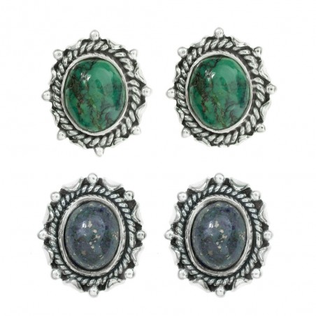 Pendientes étnicos óvalo de turquesa o lapislázuli Plata 1ª Ley 925 - Karissma