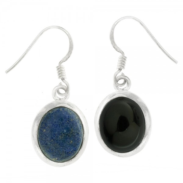Pendientes largos óvalo de ónix o lapislázuli Plata 1ª Ley 925 - Karissma
