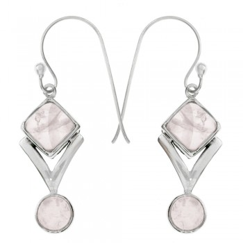 Pendientes largos doble cuarzo rosa Plata 1ª Ley 925 - Karissma