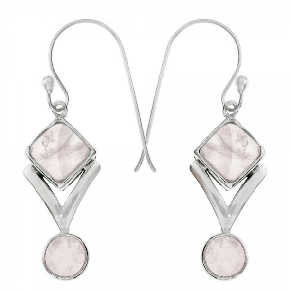 Pendientes largos doble cuarzo rosa Plata 1ª Ley 925 - Karissma