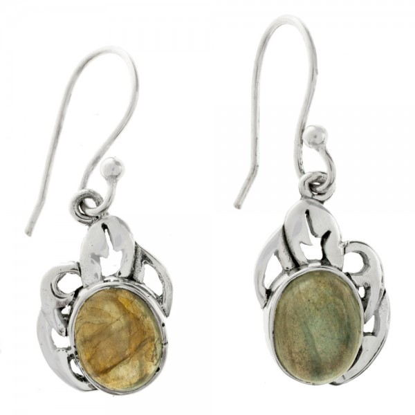 Pendientes largos labradorita oval Plata 1ª Ley 925 - Karissma