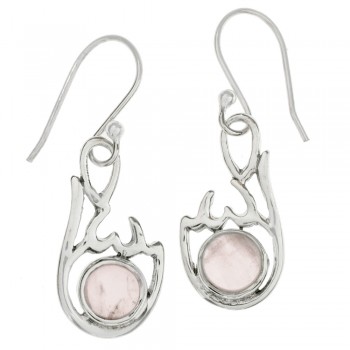 Pendientes largos cuarzo rosa redondo Plata 1ª Ley 925 - Karissma