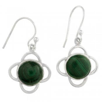 Pendientes largos flor con malaquita Plata 1ª Ley 925 - Karissma