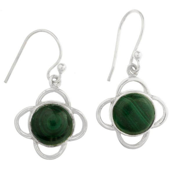 Pendientes largos flor con malaquita Plata 1ª Ley 925 - Karissma