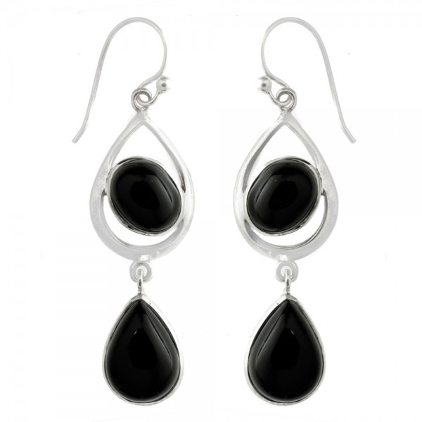 Pendientes óvalo y gota de ónix Plata 1ª Ley 925 - Karissma