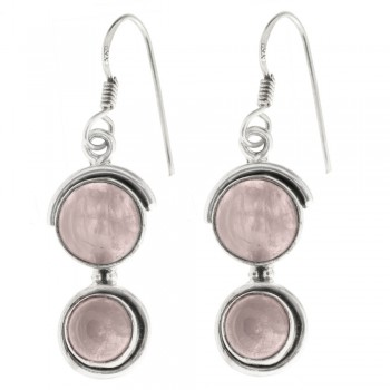 Pendientes doble cuarzo rosa redondo Plata 1ª Ley 925 - Karissma