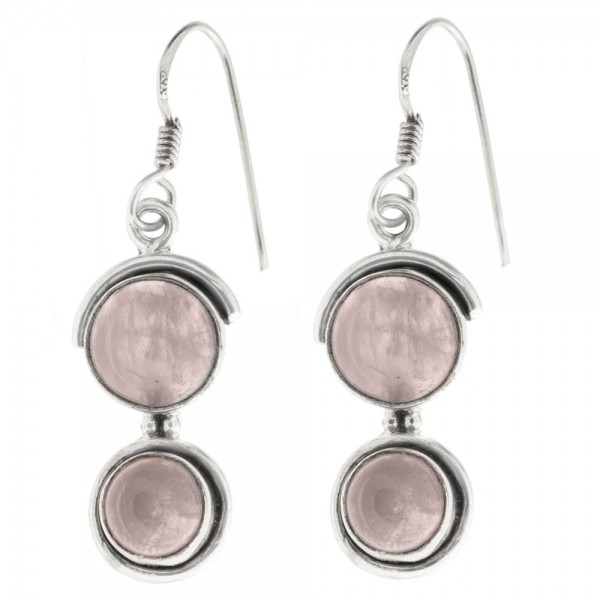 Pendientes doble cuarzo rosa redondo Plata 1ª Ley 925 - Karissma