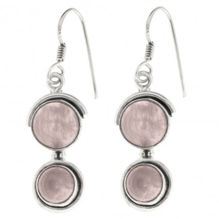 Pendientes doble cuarzo rosa redondo Plata 1ª Ley 925 - Karissma