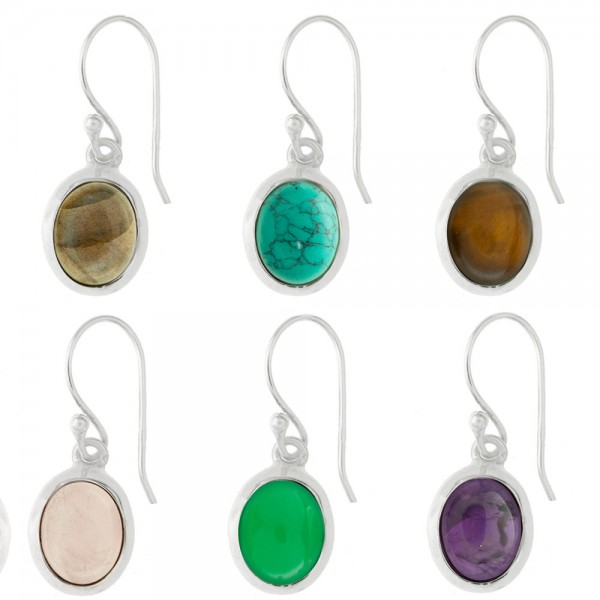 Pendientes largos piedra oval Plata 1ª Ley 925 - Karissma