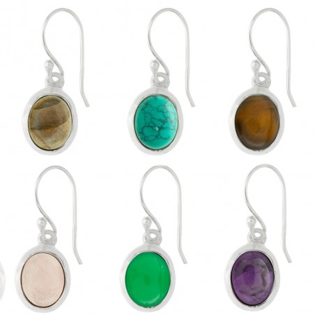 Pendientes largos piedra oval Plata 1ª Ley 925 - Karissma