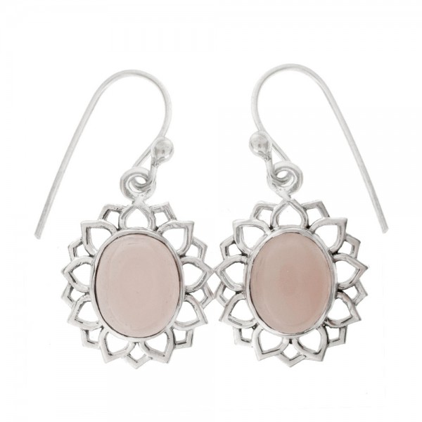 Pendientes largos flor con piedra oval Plata 1ª Ley 925 - Karissma