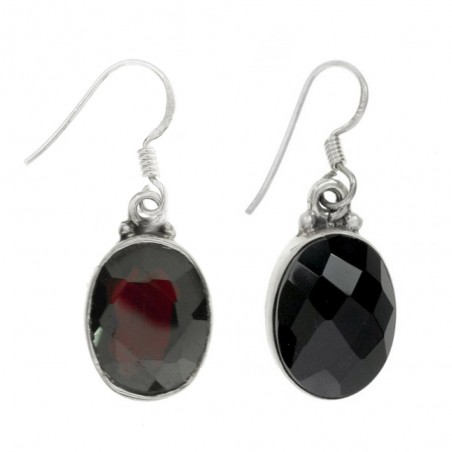 Pendientes largos ónix o granate facetado Plata de Ley 925 - Karissma