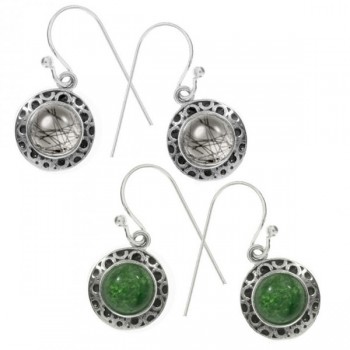 Pendientes largos con piedra mil y un círculos Plata de Ley 925