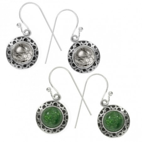 Pendientes largos con piedra mil y un círculos Plata de Ley 925