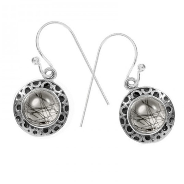 Pendientes largos con piedra mil y un círculos Plata de Ley 925