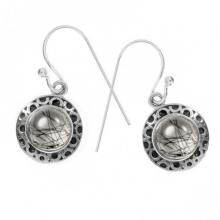 Pendientes largos con piedra mil y un círculos Plata de Ley 925