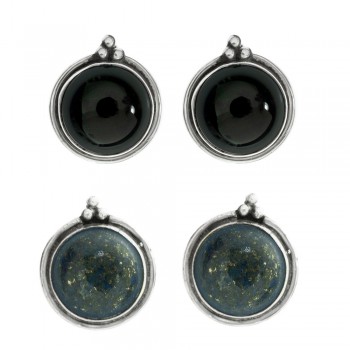 Pendientes botón piedra redonda Plata 1ª Ley 925 - Karissma