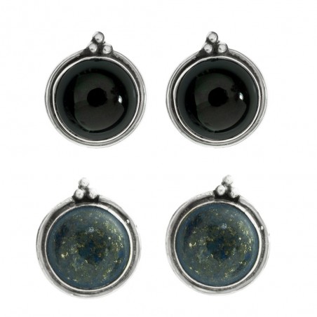 Pendientes botón piedra redonda Plata 1ª Ley 925 - Karissma
