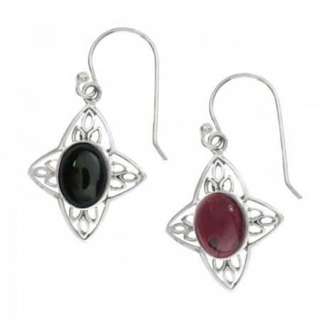 Pendientes étnicos con ónix o granate Plata de Ley 925 - Karissma