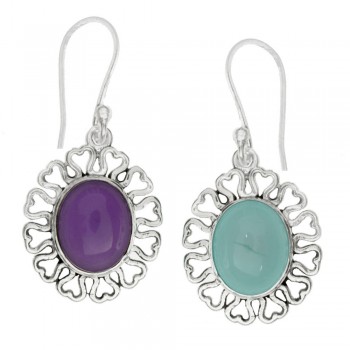 Pendientes largos con piedra oval Plata 1ª Ley 925 - Karissma