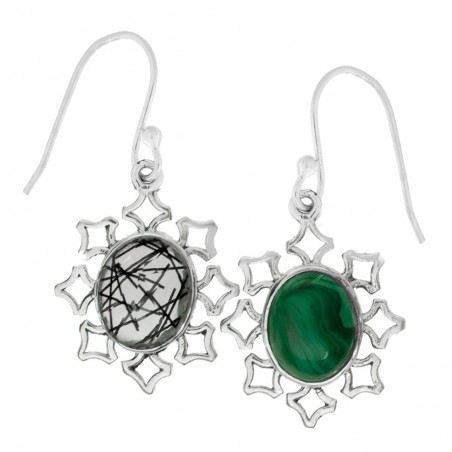 Pendientes largos con piedra oval Plata 1ª Ley 925 - Karissma