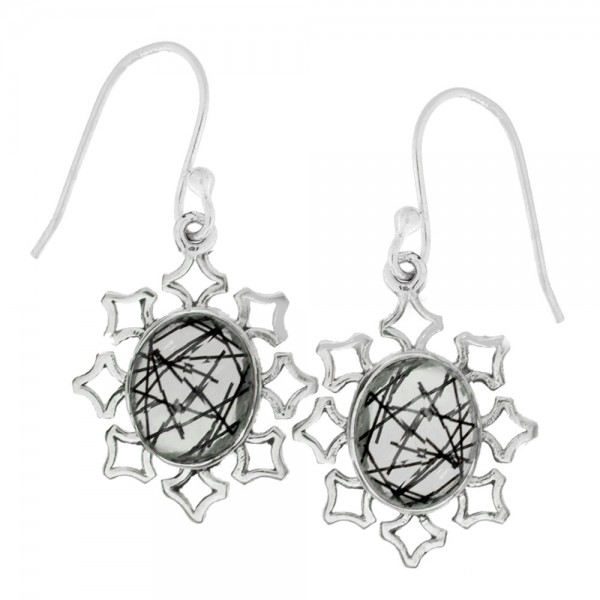 Pendientes largos con piedra oval Plata 1ª Ley 925 - Karissma