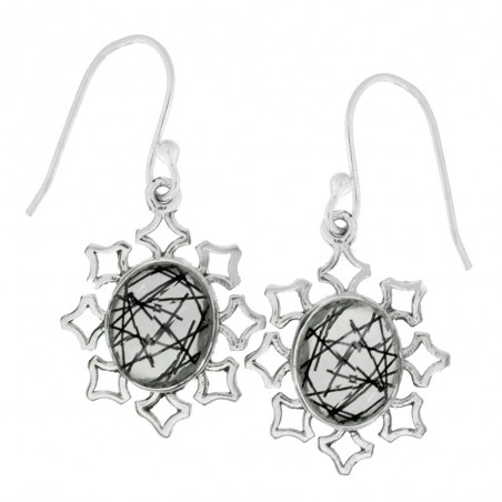 Pendientes largos con piedra oval Plata 1ª Ley 925 - Karissma