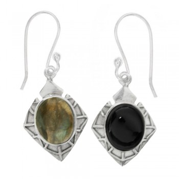 Pendientes rombo con piedra oval Plata 1ª Ley 925 - Karissma