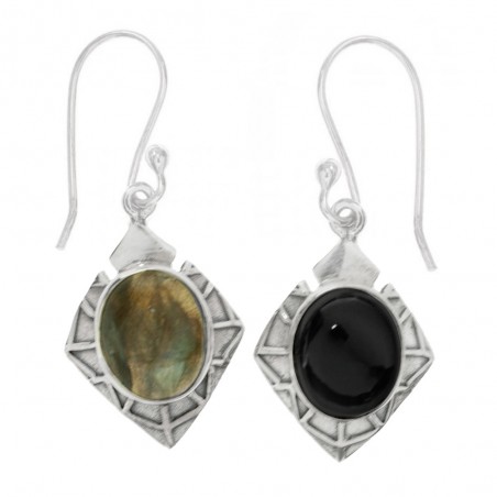 Pendientes rombo con piedra oval Plata 1ª Ley 925 - Karissma