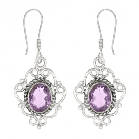 Pendientes base arabesco con piedra oval Plata 1ª Ley 925 - Karissma