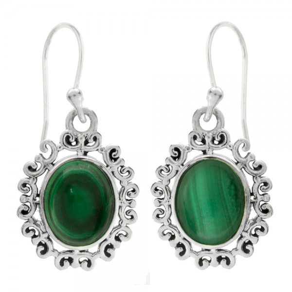 Pendientes malaquita espirales Plata 1ª Ley 925 - Karissma
