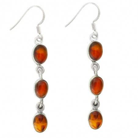Pendientes largos triple ambar Plata 1ª Ley 925 - Karissma