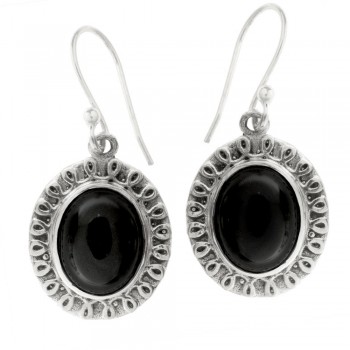 Pendientes largos ónix base espiral Plata 1ª Ley 925 - Karissma