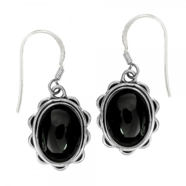 Pendientes largos flor con piedra oval Plata 1ª Ley 925 - Karissma