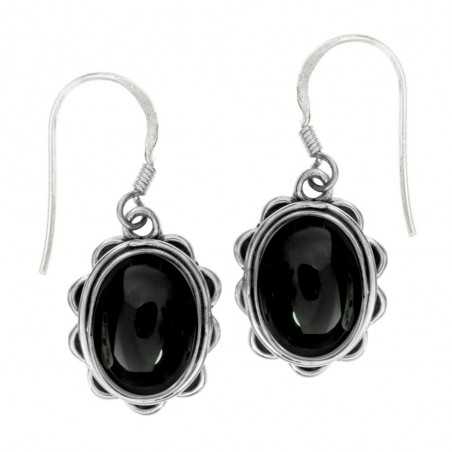 Pendientes largos flor con piedra oval Plata 1ª Ley 925 - Karissma