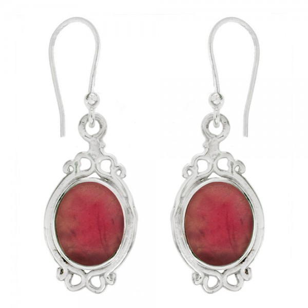 Pendientes largos base étnica con piedra oval Plata 1ª Ley 925 - Karissma