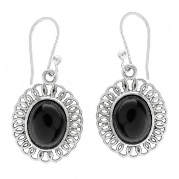 Pendientes largos con ónix y base calada espiral Plata 1ª Ley 925 - Karissma