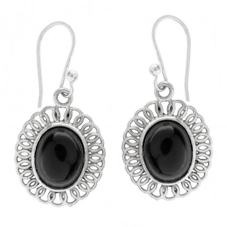 Pendientes largos con ónix y base calada espiral Plata 1ª Ley 925 - Karissma