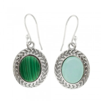 Pendientes largos malaquita base labrada Plata 1ª Ley 925 - Karissma