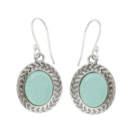 Pendientes largos malaquita base labrada Plata 1ª Ley 925 - Karissma