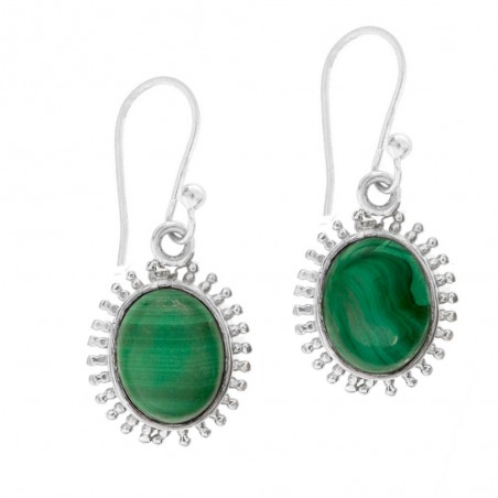 Pendientes malaquita oval Plata 1ª Ley 925 - Karissma