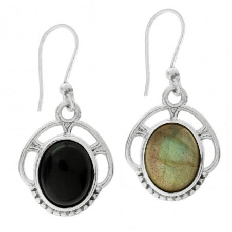 Pendientes piedra ónix o labradorita oval Plata 1ª Ley 925 - Karissma